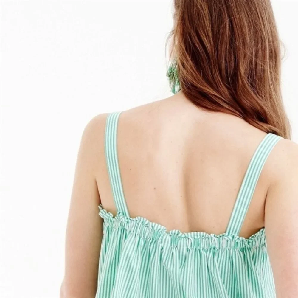 J. Crew NWT Green White Striped Button Front 100% Cotton Cami Tank Top 0 - Picture 4 of 4